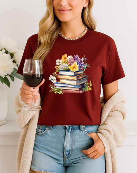 Floral Stack of Books T-Shirt