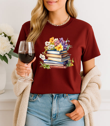 Floral Stack of Books T-Shirt
