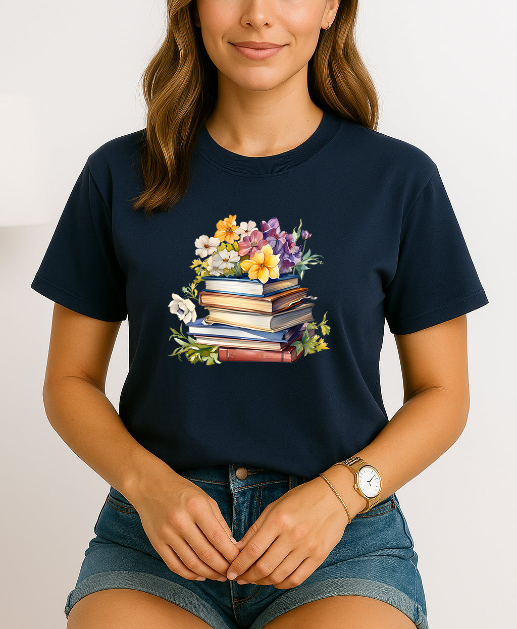 Floral Stack of Books T-Shirt