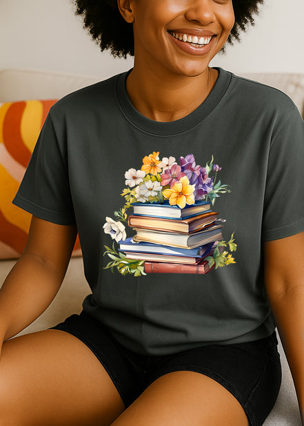 Floral Stack of Books T-Shirt