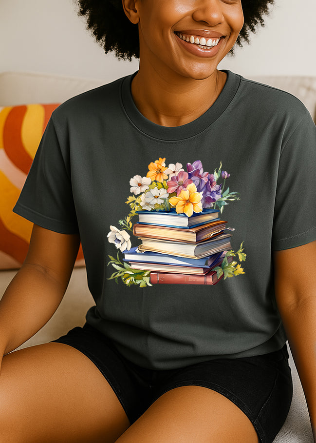 Floral Stack of Books T-Shirt