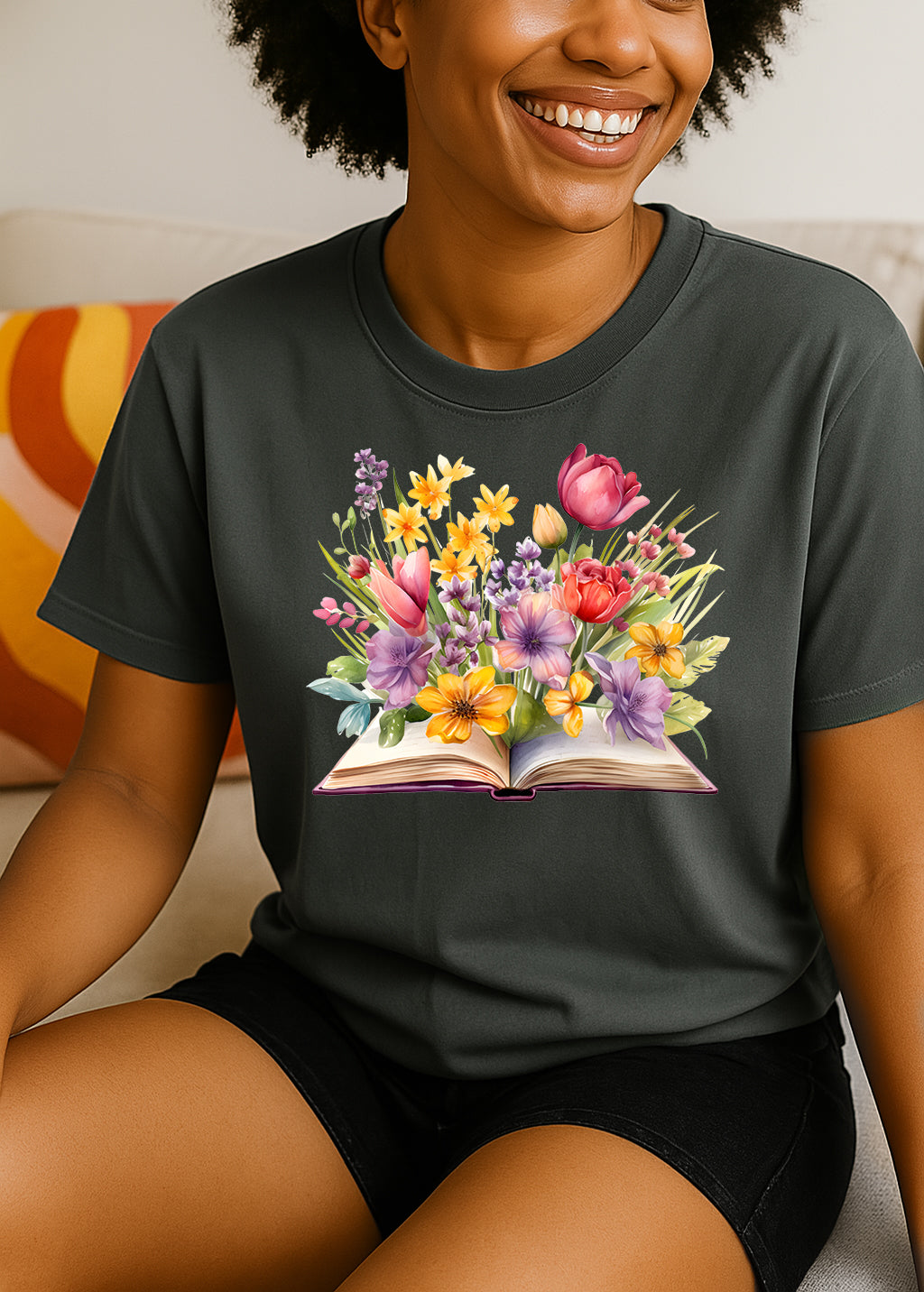 Purple & Yellow Floral Book Tee