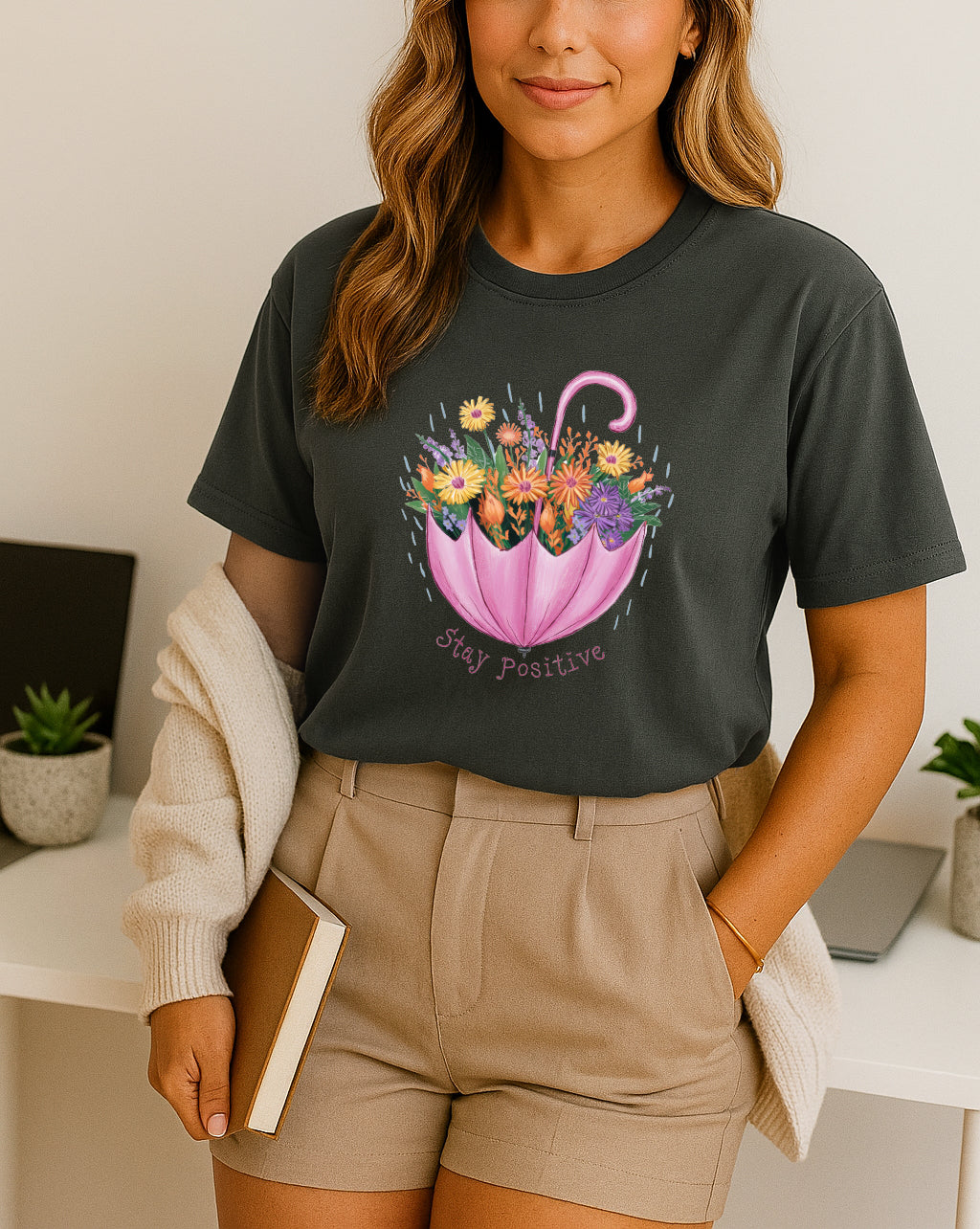 Stay Positive Umbrella Floral Tee