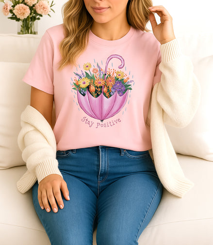 Stay Positive Umbrella Floral Tee