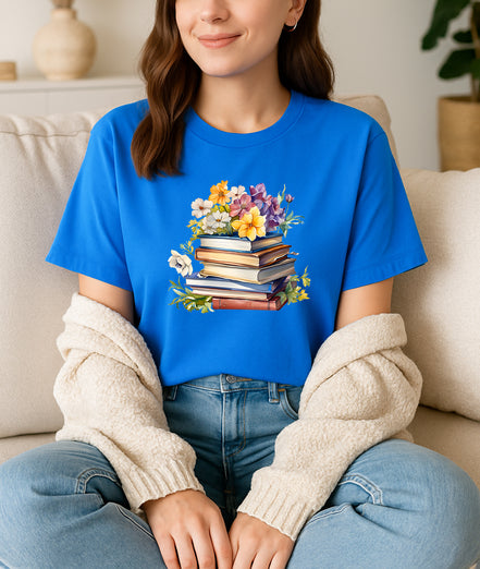 Floral Stack of Books T-Shirt