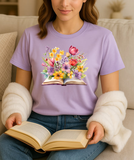Purple & Yellow Floral Book Tee