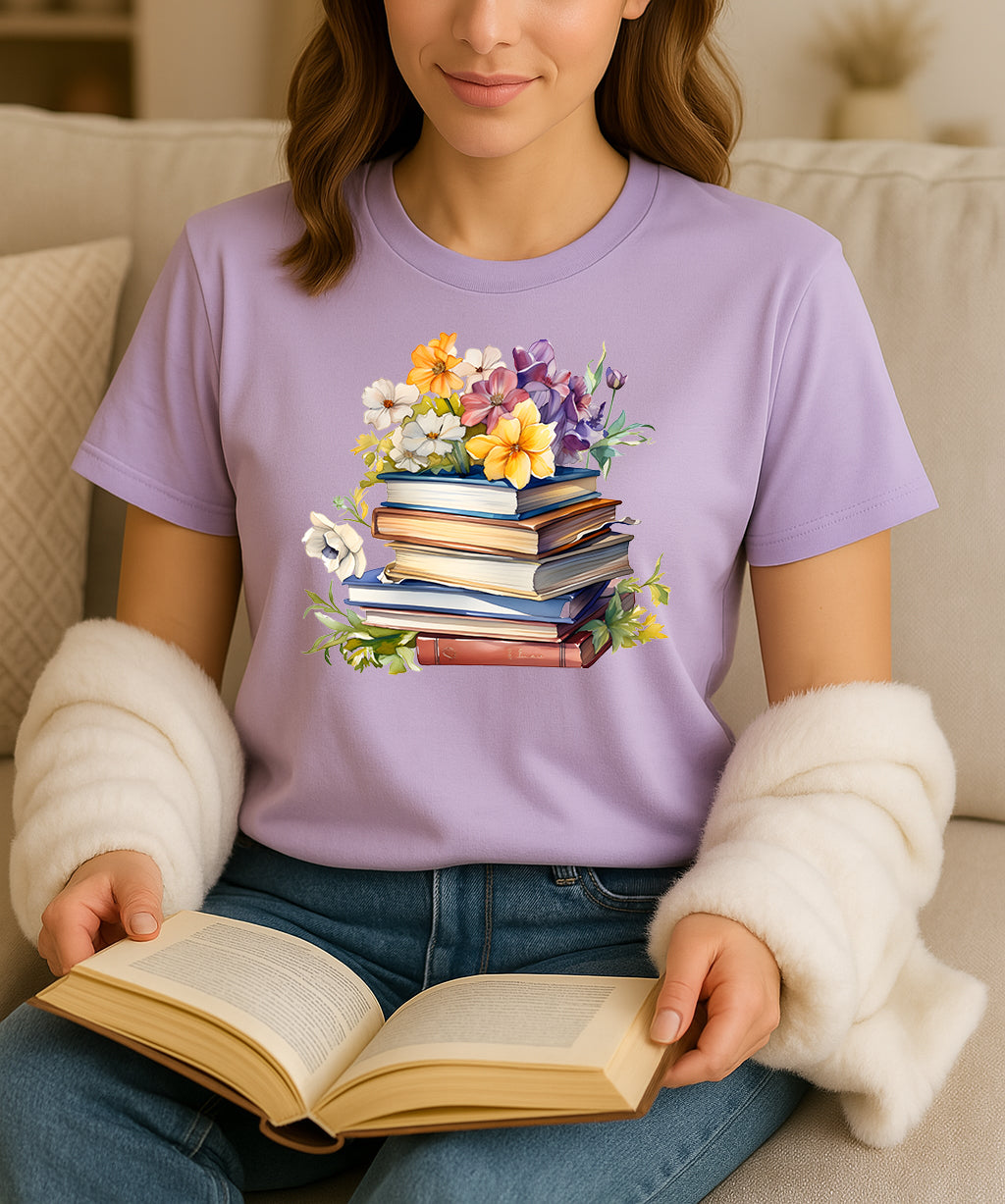 Floral Stack of Books T-Shirt