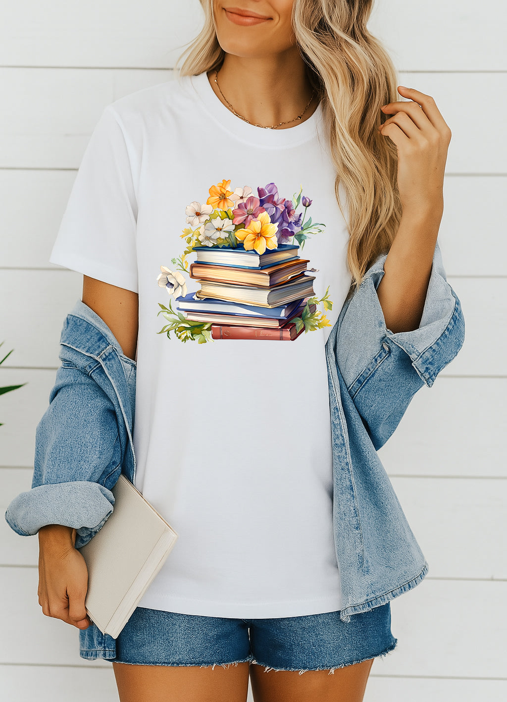 Floral Stack of Books T-Shirt
