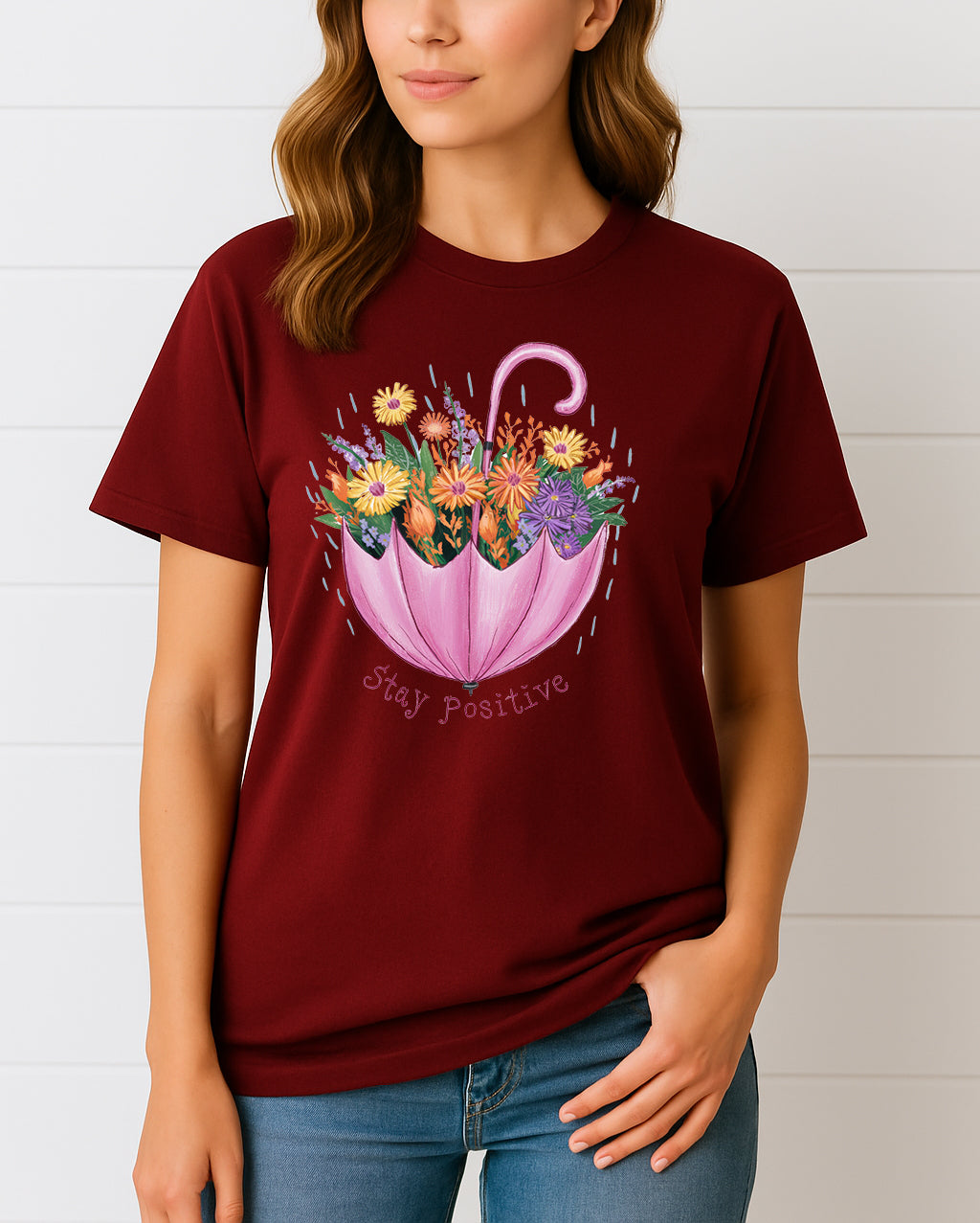 Stay Positive Umbrella Floral Tee