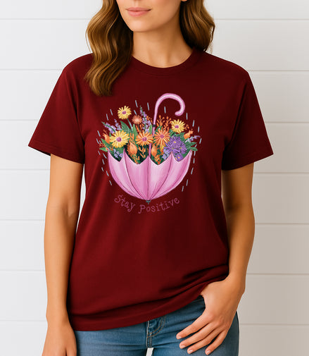 Stay Positive Umbrella Floral Tee